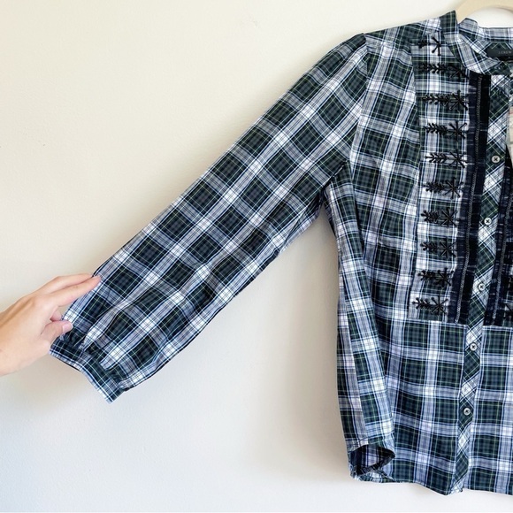 J. CREW Beaded‎ Embellished Tartan Plaid Tulle Ruffle Top preppy academia grunge - Picture 8 of 12